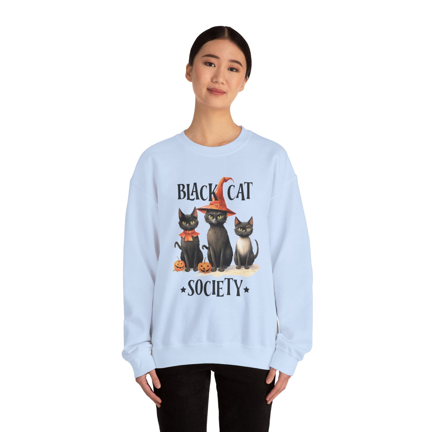 The Black Cat Society Halloween Sweatshirt Vintage Cats 1950s Halloween Sweater Retro Spooky Fall Season Funny Sweater Halloween Cat Lover