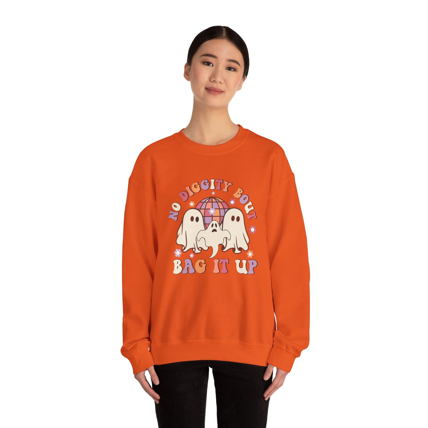 No Diggity Bout To Bag It Up Halloween Sweatshirt Retro Halloween Sweater Retro Halloween Apparel Groovy Spooky Season Crewneck Cute Ghosts