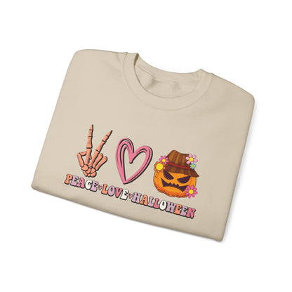 Peace Love Halloween Sweatshirt Funny Halloween Sweater Pumpkin Skeleton Spooky Season Lover Peace Love Pumpkin Sweatshirt Retro Halloween