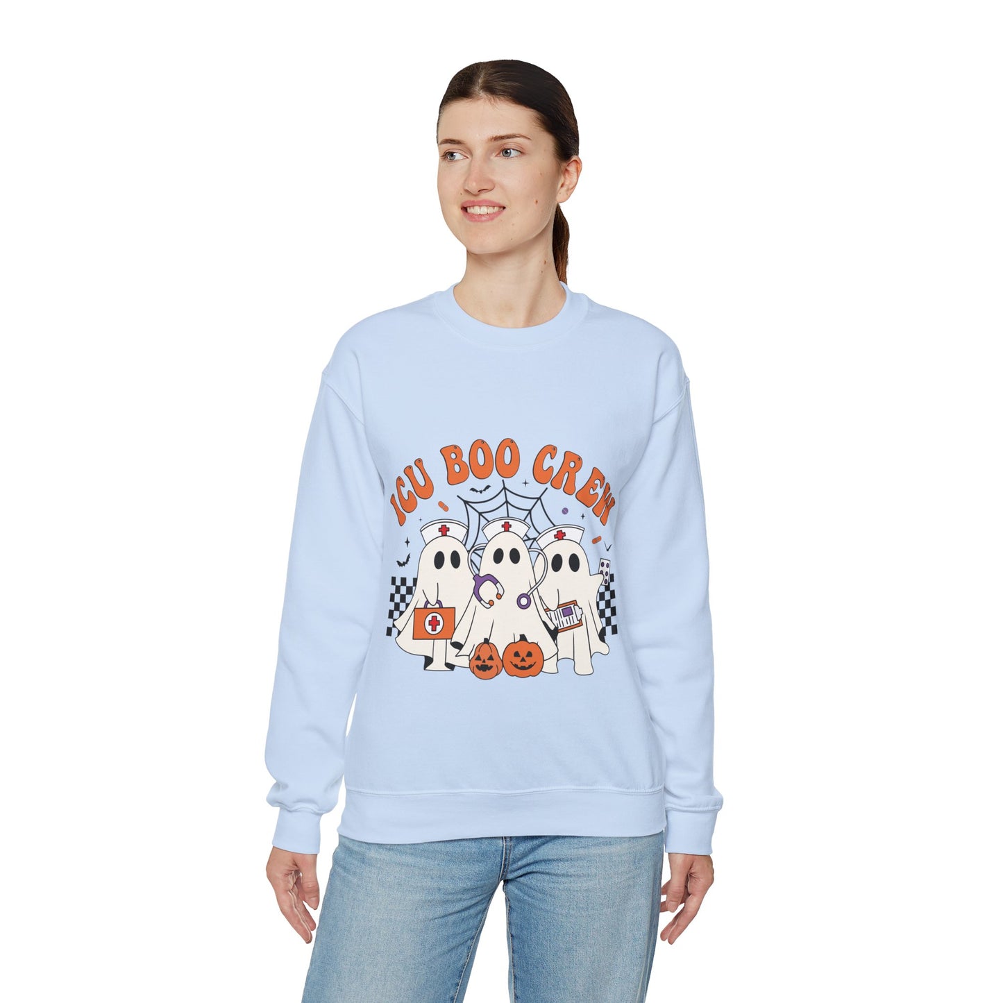 ICU Boo Crew Nurse Sweatshirt Ghost ICU Nurse Halloween Sweatshirt Spooky Season Sweater Boo ICU Nursing Student Gift Nurse Squad Pullover