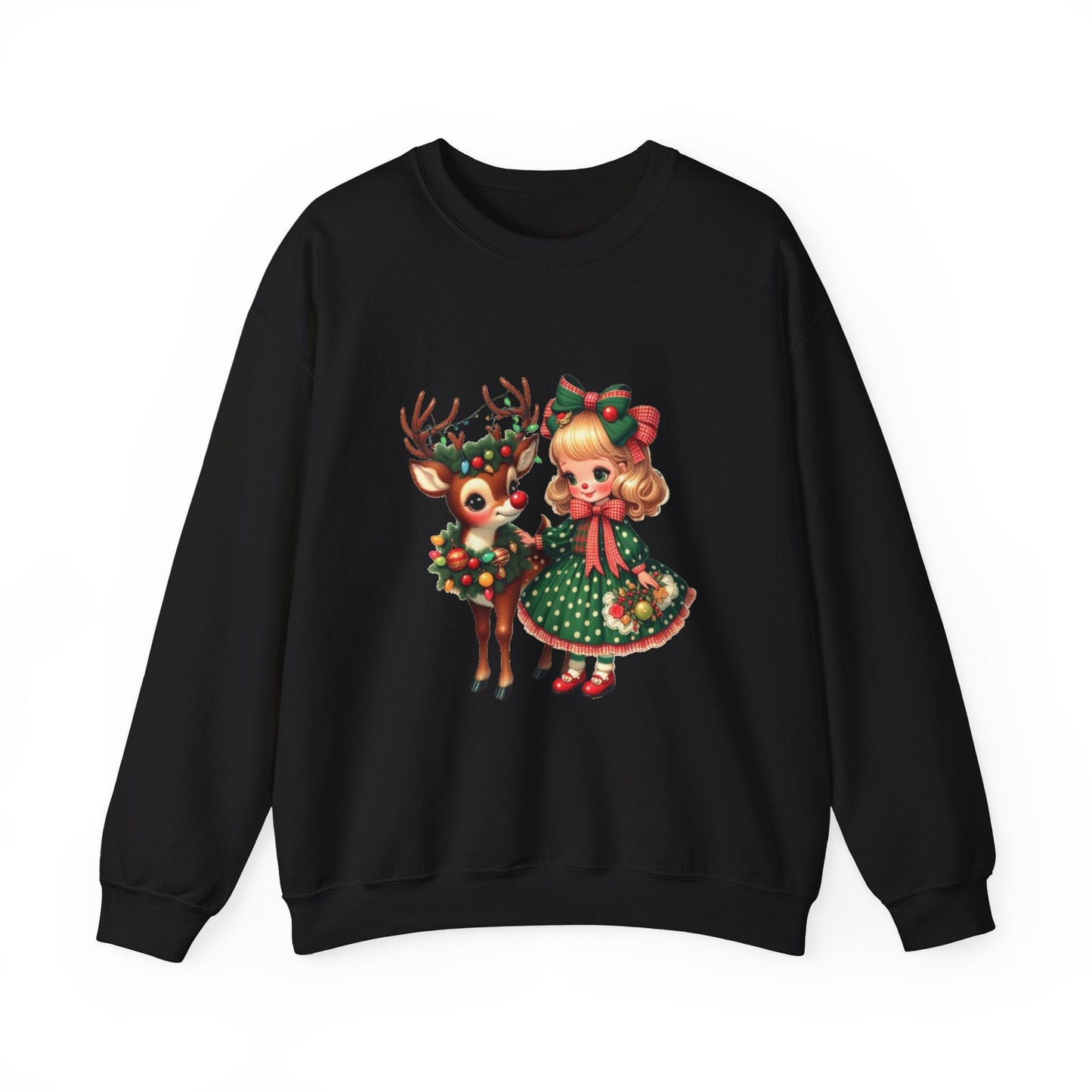 1950s Vintage Reindeer Christmas Sweatshirt Retro Christmas Sweater Vintage Graphic Tee Vintage Girl and Reindeer Sweater Rudolph Crewneck