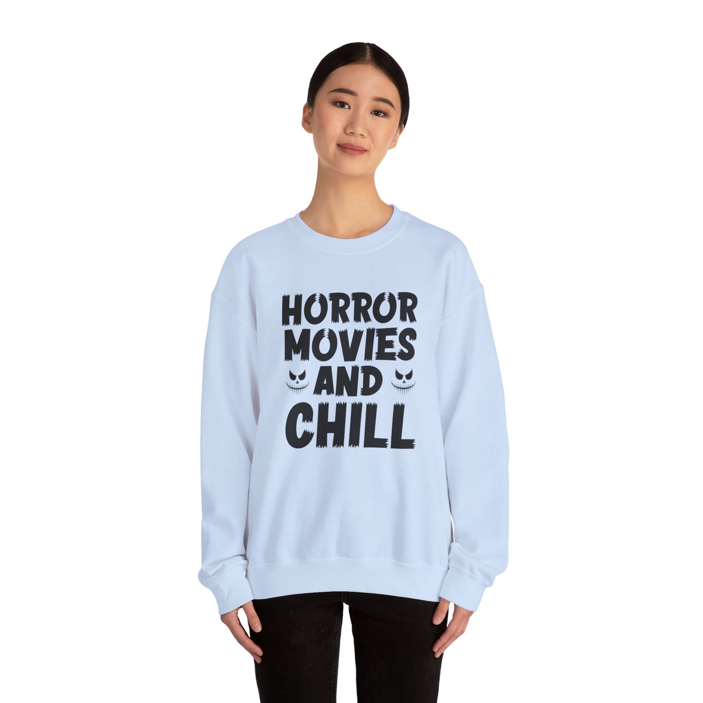 Horror Movies And Chill Sweatshirt Halloween Sweater Spooky Vibes Sweatshirt Funny Halloween Outfit Scary Movie Lover Gift Horror Movie Fan