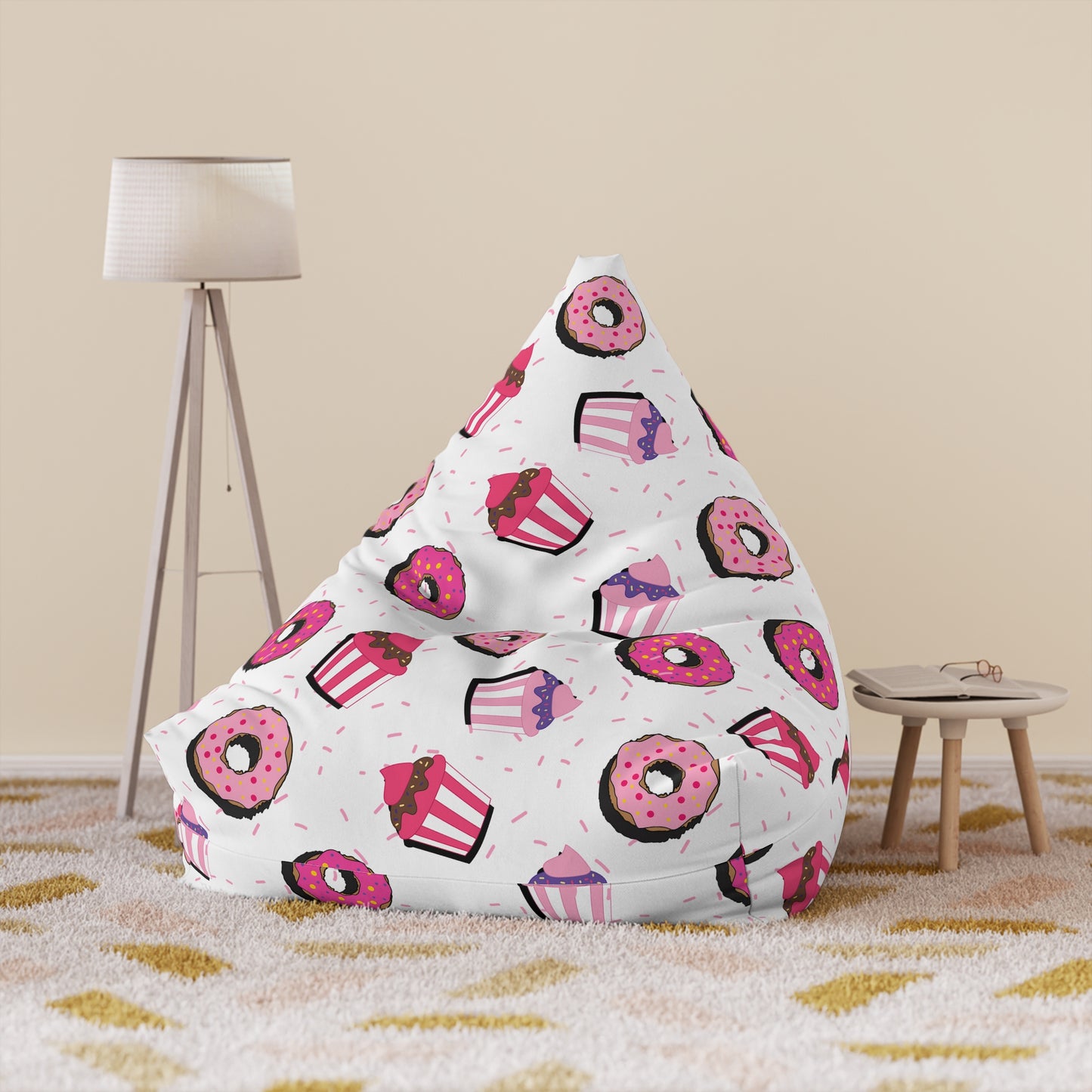 Cupcakes Donuts Bean Bag Chair Cover Playroom Pink Beanbag Living Room Home Aesthetic Decor Teens Dorm Bedroom Girls Games Room Chair Gift