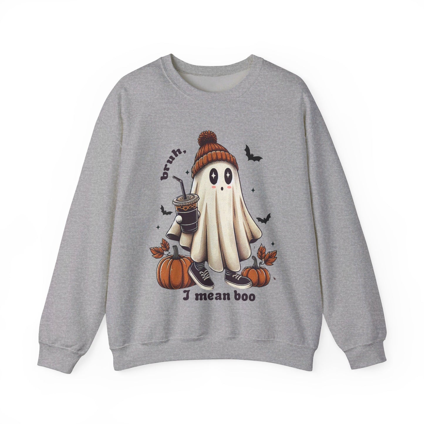 Bruh I Mean Boo Sweatshirt Cute Ghost Sweater Retro Halloween Pullover Sweatshirt Funny Halloween Sweater Boujee Ghost Crewneck Boujee Gift