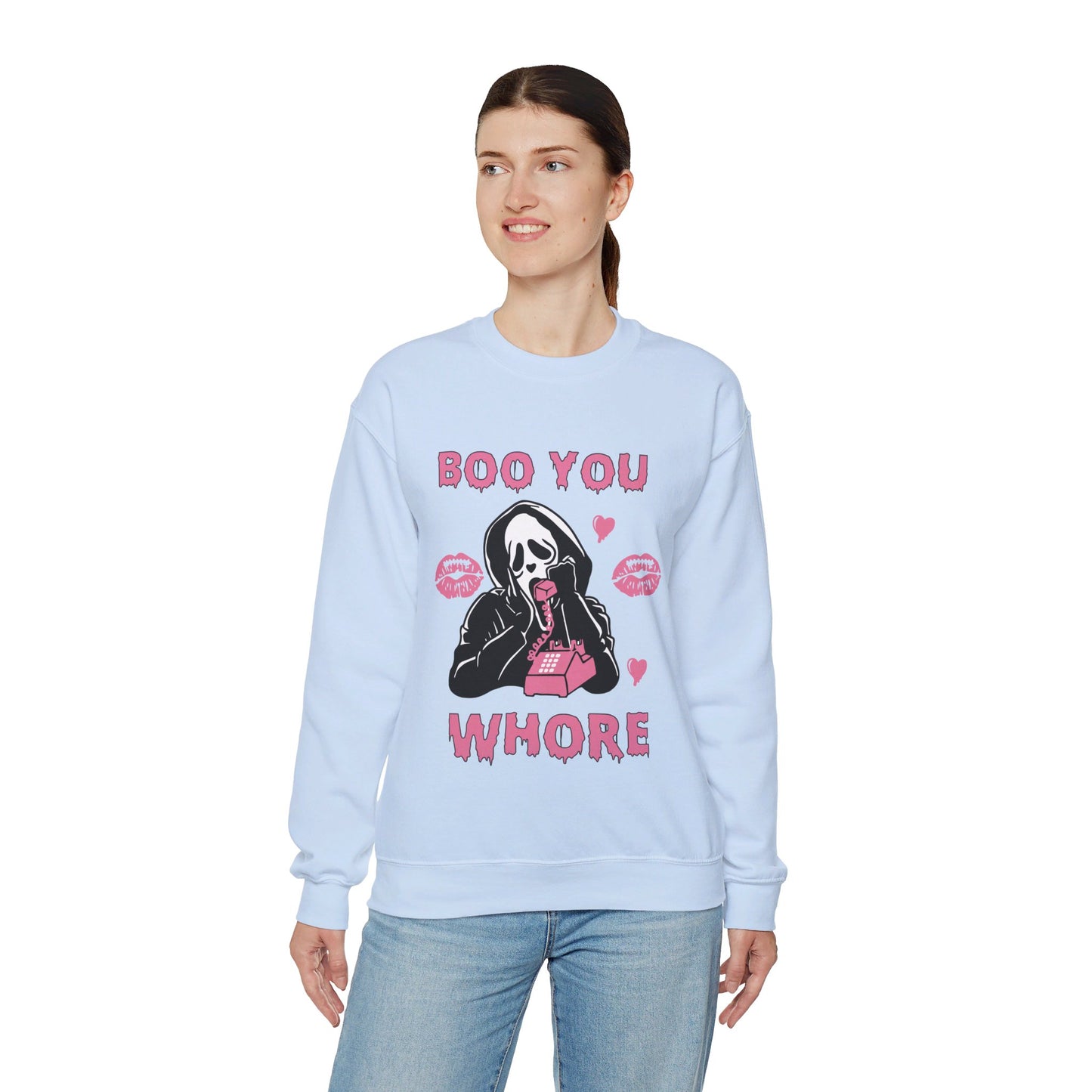 Boo You Whore Sweatshirt Funny Halloween Sweater Spooky Season Sweatshirt Horror Movie Halloween Outfit Ghostface Valentine Sweatshirt Gift