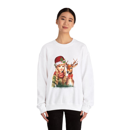 Vintage Reindeer Christmas Sweatshirt Retro Christmas Sweater Vintage Graphic Tee Vintage 1950s Girl and Reindeer Sweater Rudolph Crewneck