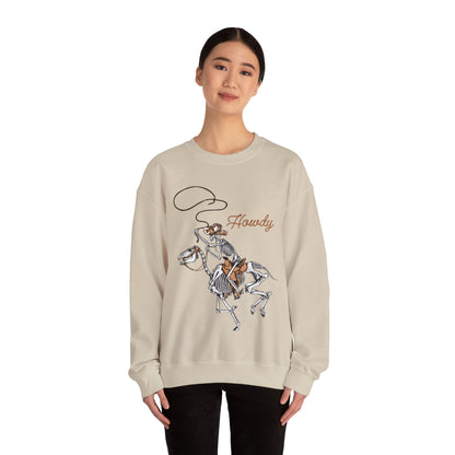 Howdy Halloween Sweatshirt Retro Western Halloween Sweater Skeleton Cowboy Horse Crewneck Halloween Party Sweatshirt Western Cowboy Yee Haw