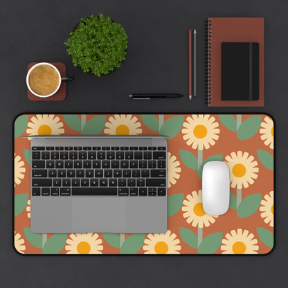 Retro Floral Desk Mat 60s 70s Groovy Hippie Flower Power Office Desk Accessories Funky Boho Chic Mouse Pad Vintage Desk Pad Gift Idea Ladies