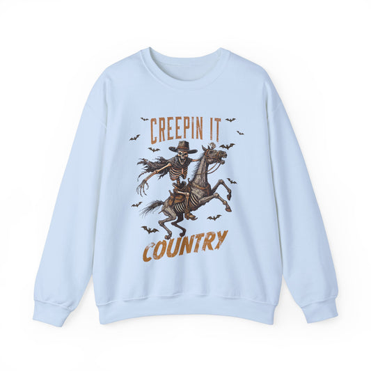 Creepin It Country Sweatshirt Western Rodeo Skeleton Halloween Sweater Spooky Costume Pullover Sweater Western Halloween Spooky Season Gift