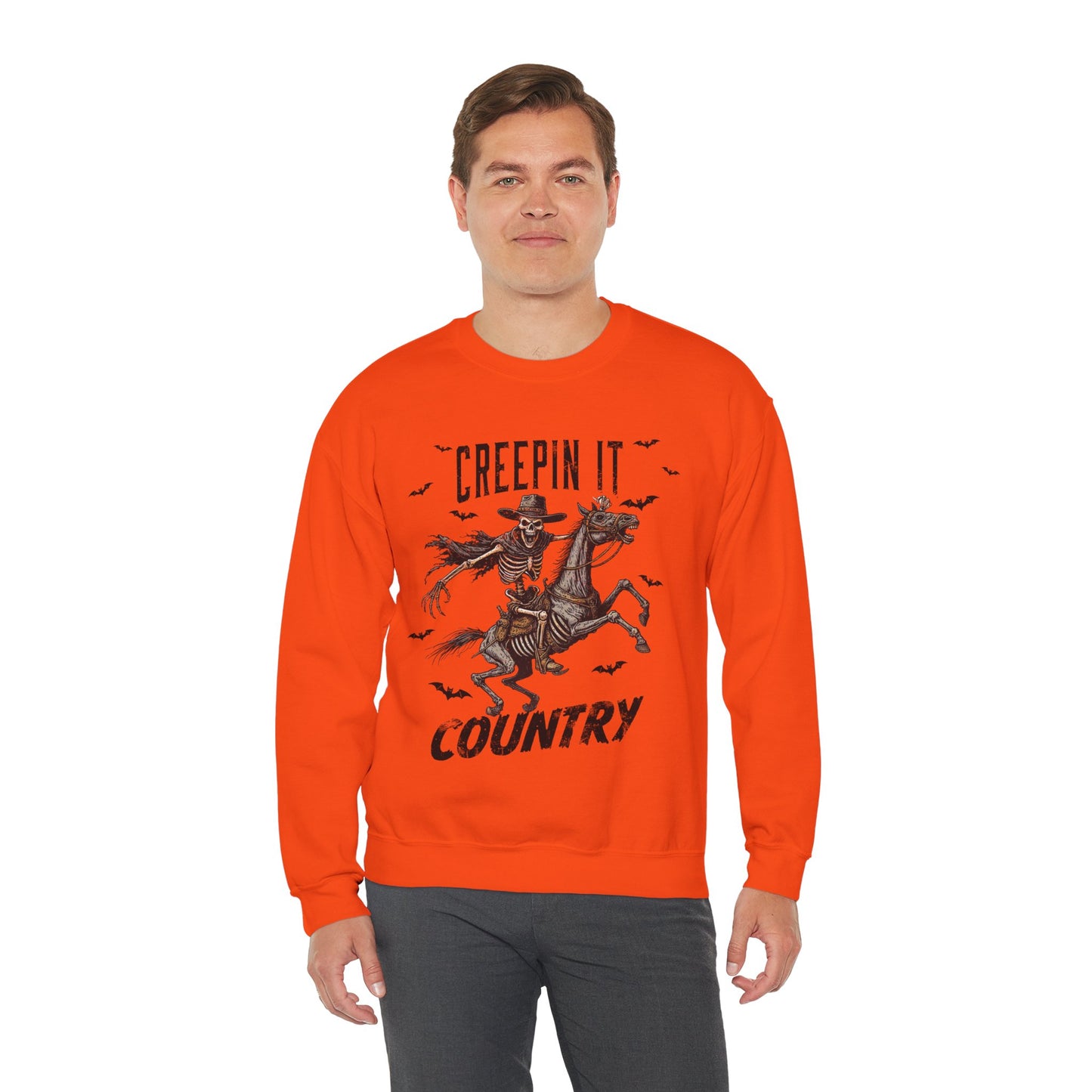 Creepin It Country Sweatshirt Western Rodeo Skeleton Halloween Sweater Spooky Costume Pullover Sweater Western Halloween Spooky Season Gift2