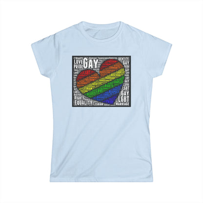 Women's LGBTQ Lesbian Gay Pride Word Cloud T-Shirt, Proud Love Support Gift, Rainbow Heart Apparel,Unique Pride Month t shirt