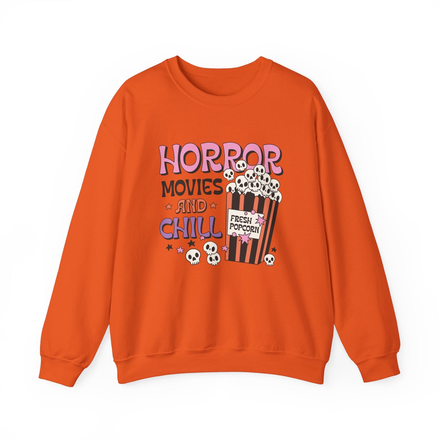 Horror Movies and Chill Sweatshirt Whimsigoth Halloween Sweater Horror Lover Sweatshirt Spooky Popcorn Cute Halloween Scary Movie Fan Gift