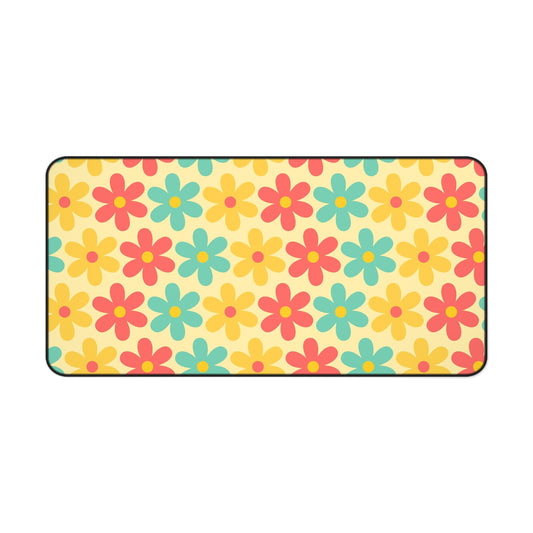 Retro Floral Desk Mat 1970s Vintage Office Desk Accessories Groovy Funky Boho Chic Flower Mouse Pad Cottagecore Desk Pad Gift Idea Ladies