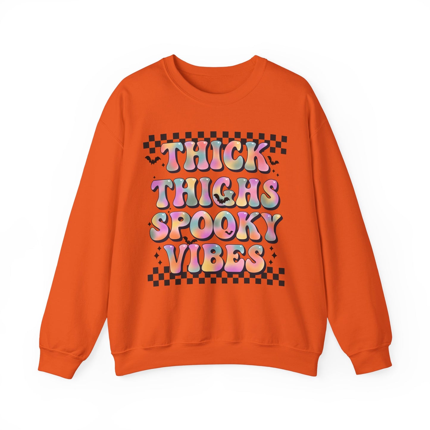 Thick Thighs And Spooky Vibes Sweatshirt Retro Halloween Sweater Groovy Halloween Party Outfit Spooky Season Funny Halloween Apparel Fall