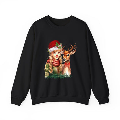 Vintage Reindeer Christmas Sweatshirt Retro Christmas Sweater Vintage Graphic Tee Vintage 1950s Girl and Reindeer Sweater Rudolph Crewneck