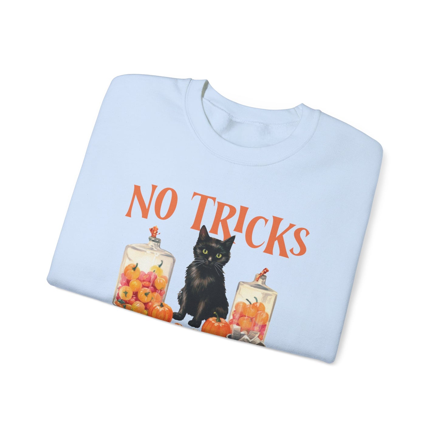 No Tricks Just Treats Sweatshirt Vintage 1950s Halloween Sweater Halloween Party Sweatshirt Retro Halloween Fall Sweater Funny Cat Lover