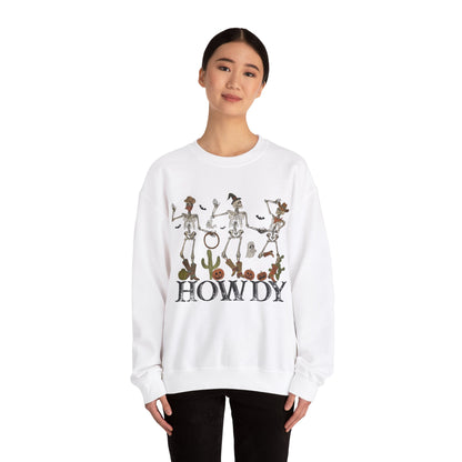 Howdy Cowboy Skeleton Sweatshirt Funny Halloween Sweater Retro Halloween Sweatshirt Western Halloween Party Outfit Rodeo Dancing Skeleton