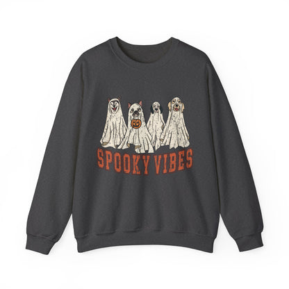 Spooky Vibes Halloween Sweatshirt Vintage Ghost Dog Sweater Cute Halloween Sweater Retro Spooky Season Dog Lover Gift Halloween Dog Apparel