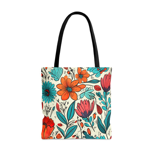 Retro Groovy Floral Tote Bag Hippie Flower Power All Purpose Casual Shoulder Bag Vintage Boho Chic Unique Gift Idea Ladies 70s Aesthetic Bag