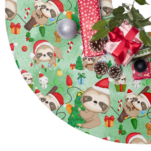 Retro Christmas Sloth Tree Skirt Merry Slothmas Christmas Tree Skirt Fun Whimsy Christmas Tree Holiday Decor Happy Sloth Lover Xmas Animals