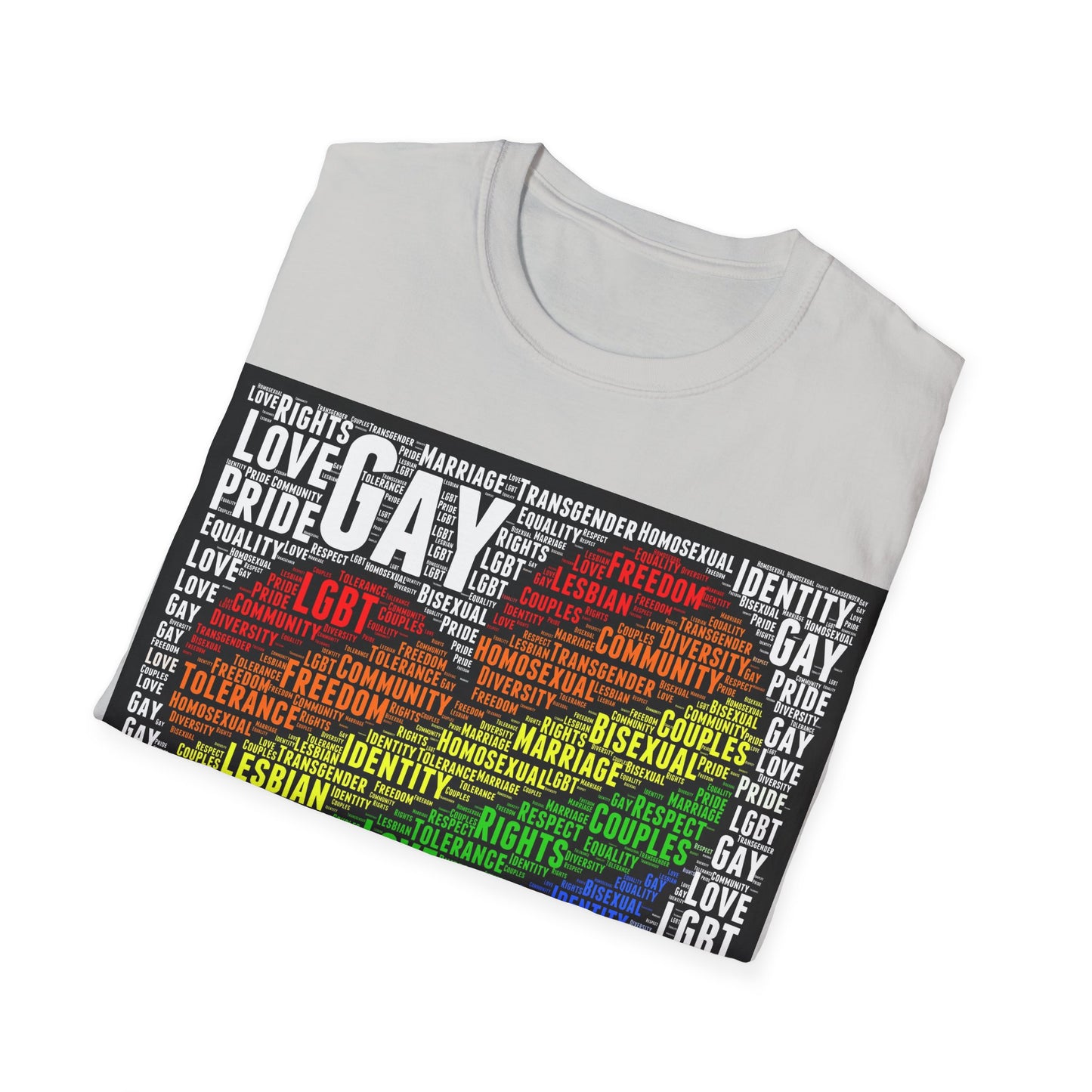 Unisex LGBTQ Lesbian Gay Pride Word Cloud T-Shirt, Proud Love Support Gift, Rainbow Heart Apparel, Unique Pride Month t shirt