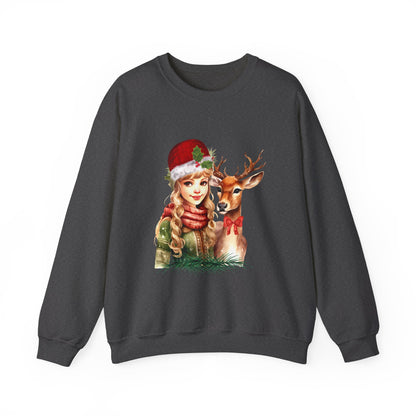 Vintage Reindeer Christmas Sweatshirt Retro Christmas Sweater Vintage Graphic Tee Vintage 1950s Girl and Reindeer Sweater Rudolph Crewneck