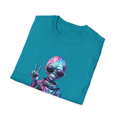 Psychedelic Retro Alien T-Shirt Graphic Art Unisex tshirt Funny UFO Lover Tee UAP Shirts Weird Cool Gift Alien Outer Space Galaxy Peace Out