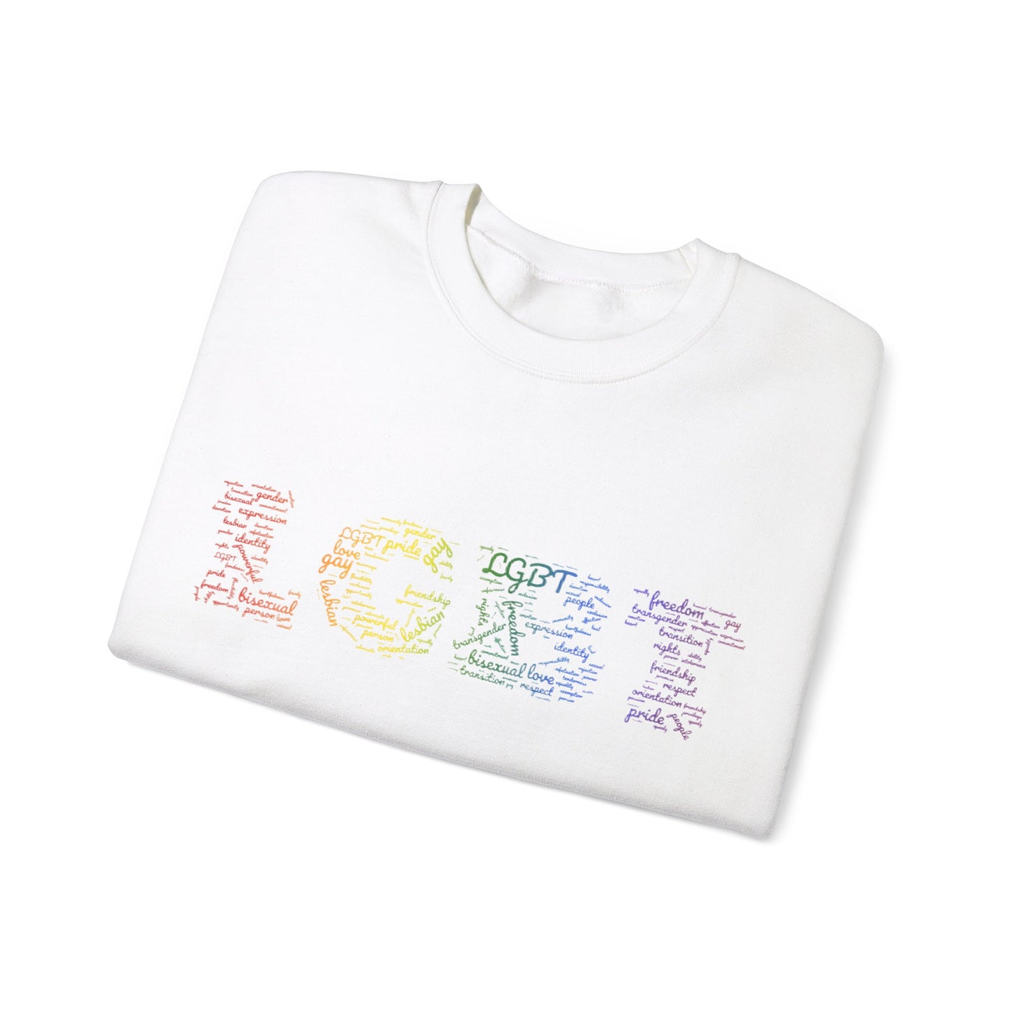 LGBT Unisex Crewneck Sweatshirt Lesbian Gay Pride Word Cloud Sweater Proud Support Gift Unique Pride Month Apparel Clothing