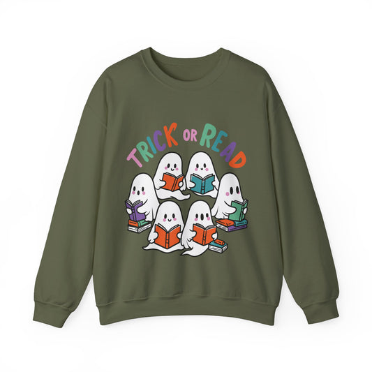 Halloween Teacher Sweatshirt Trick or Read Sweater Library Book Lover Pullover Librarian Sweatshirt Cute Ghosts Reading Books Sweater Gift