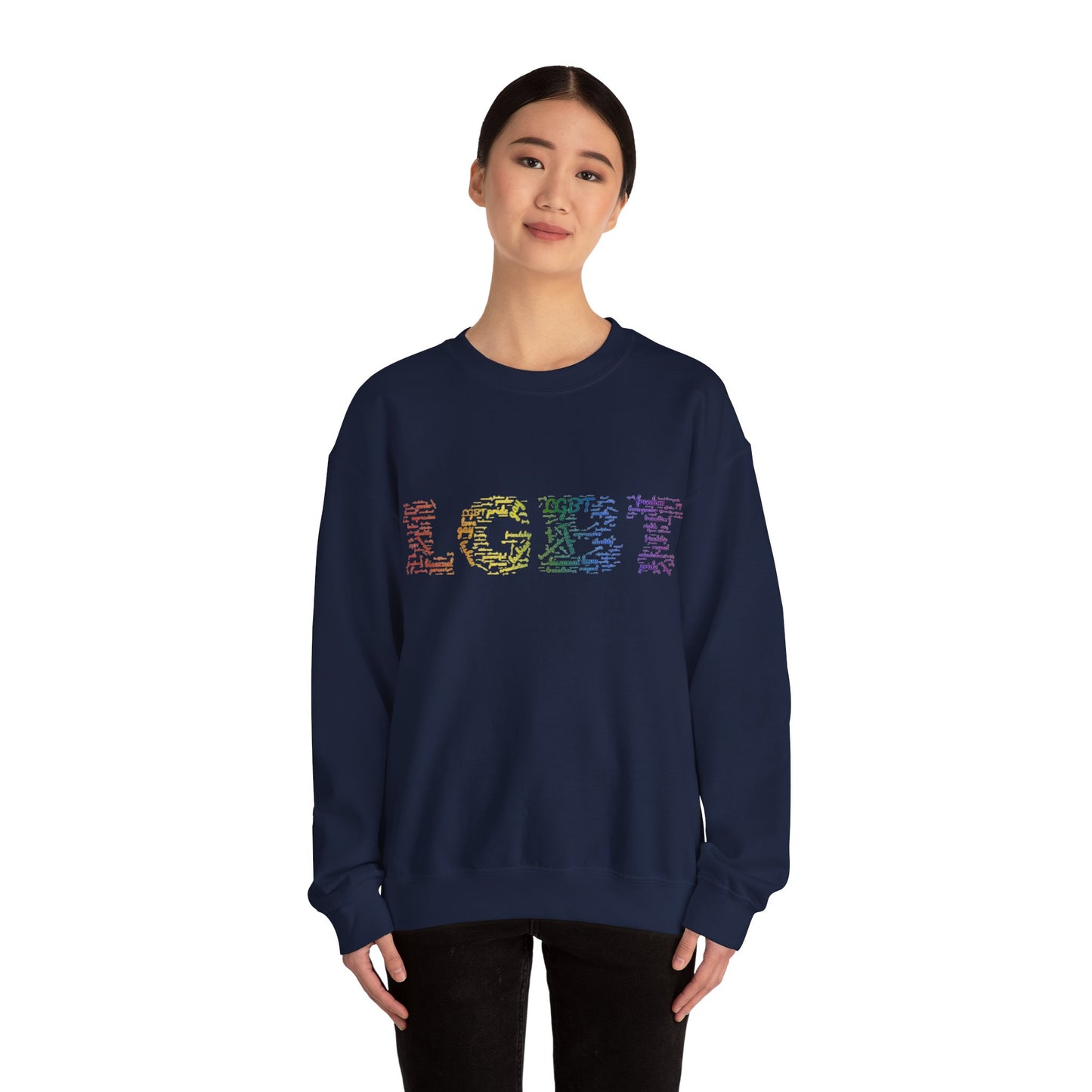 LGBT Unisex Crewneck Sweatshirt Lesbian Gay Pride Word Cloud Sweater Proud Support Gift Unique Pride Month Apparel Clothing