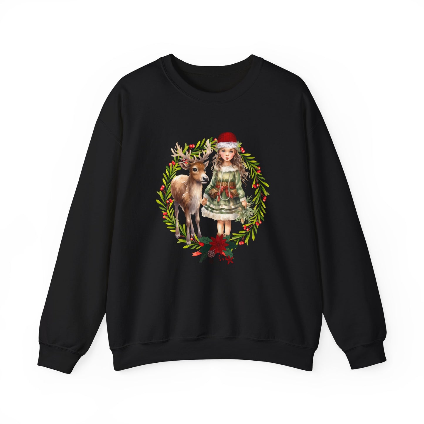 1950s Vintage Reindeer Christmas Sweatshirt Vintage Girl and Reindeer Sweater Retro Christmas Sweater Vintage Graphic Tee  Rudolph Crewneck