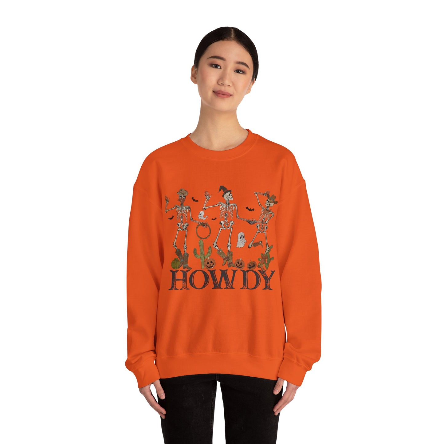 Howdy Cowboy Skeleton Sweatshirt Funny Halloween Sweater Retro Halloween Sweatshirt Western Halloween Party Outfit Rodeo Dancing Skeleton