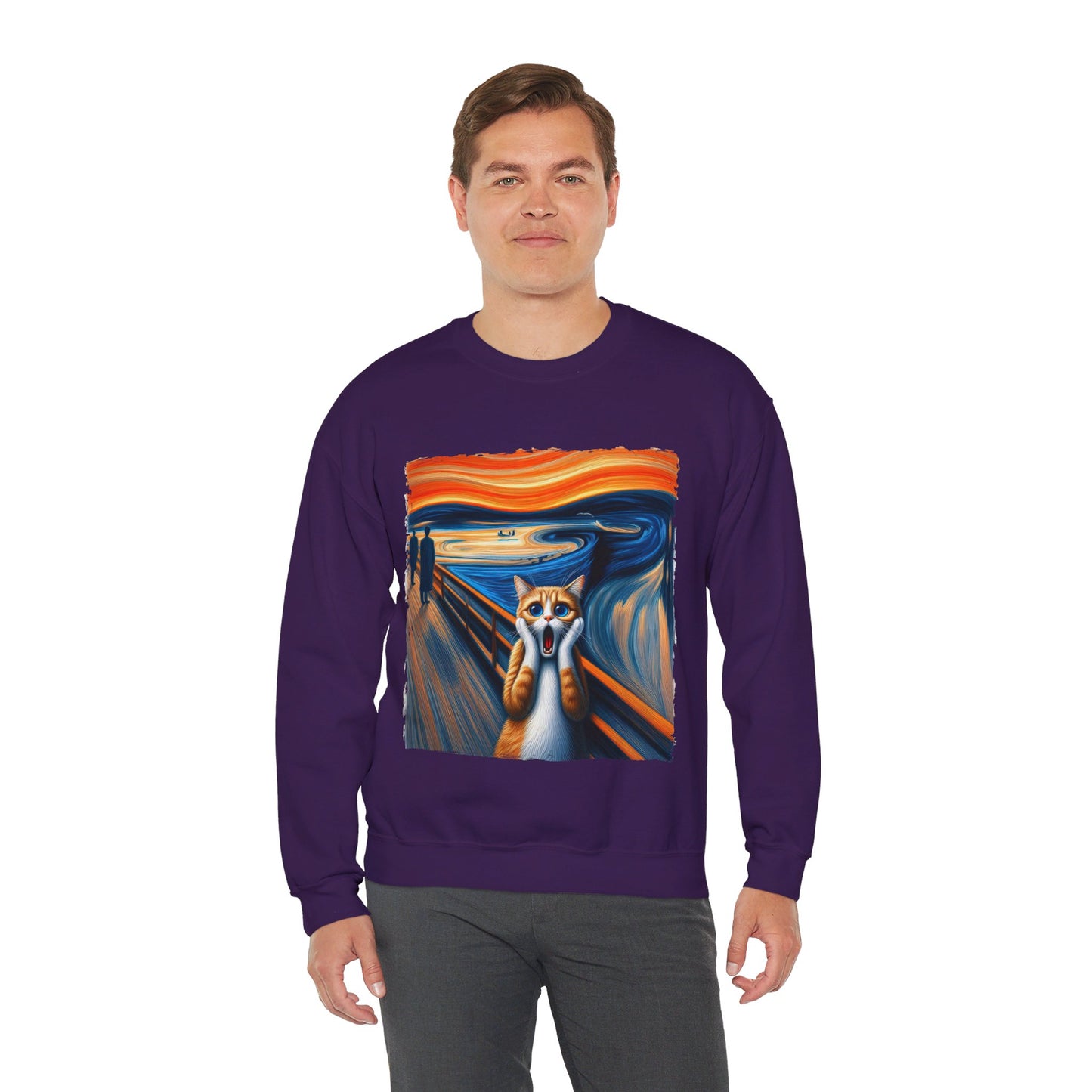 Funny Edvard Munch Cat Sweatshirt Funny The Scream-ing Cat Art Painting Sweater Parody of Edvard Munch Cat Sweater Unique Art Cat Lover Gift