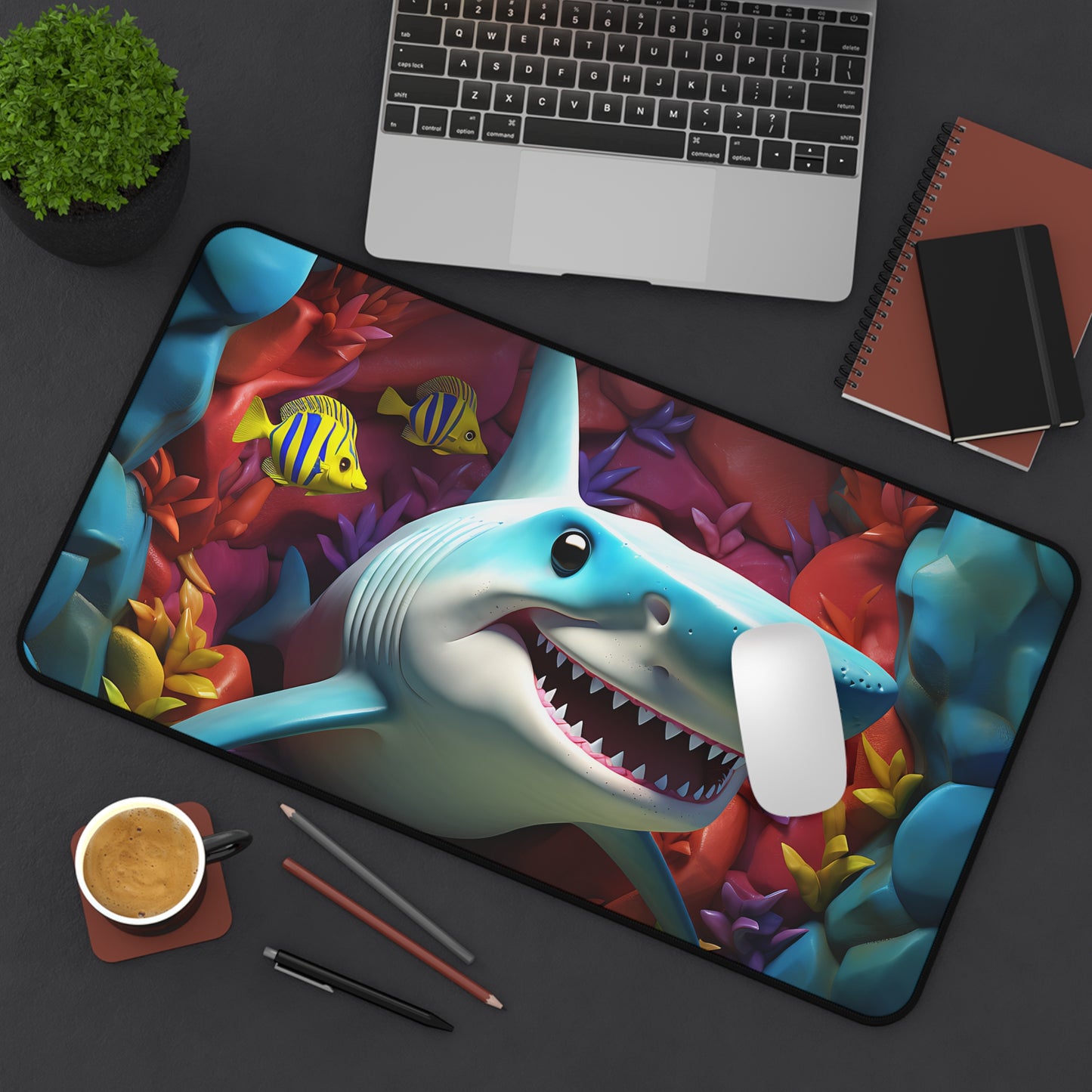 Funny Shark Desk Mat Colorful Deep Sea Office Desk Accessory Ocean Mouse Pad Marine Desk Pad Gaming Mousepad Large Unique Gift Scuba Diver