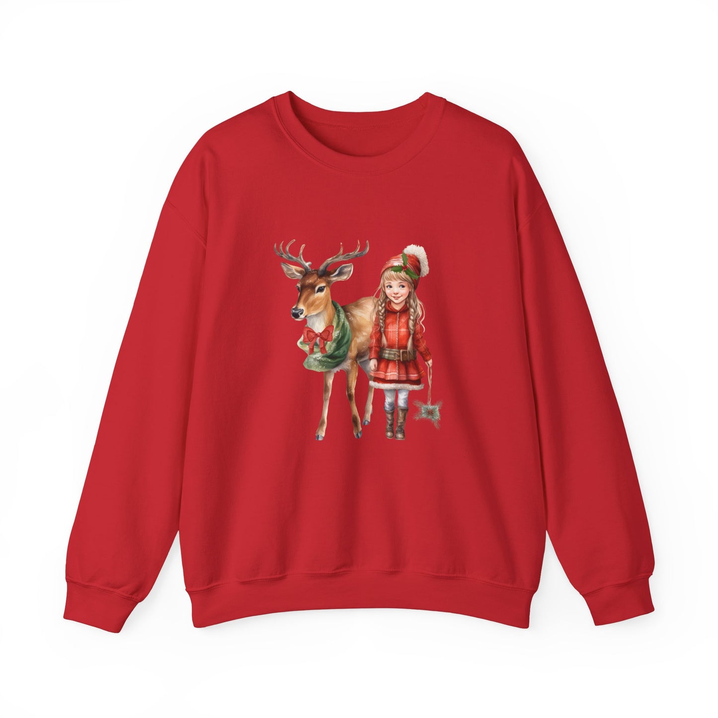 Vintage Reindeer Christmas Sweatshirt 50s Vintage Graphic Tee Vintage Retro Christmas Sweater 1950s Girl and Reindeer Sweat Rudolph Crewneck