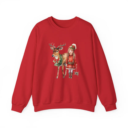 Vintage Reindeer Christmas Sweatshirt 50s Vintage Graphic Tee Vintage Retro Christmas Sweater 1950s Girl and Reindeer Sweat Rudolph Crewneck