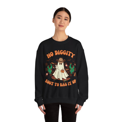 No Diggity Bout To Bag It Up Sweatshirt Funny Cowboy Halloween Sweater Trick or Treat Sweat Retro Halloween Crewneck Western Halloween Gift