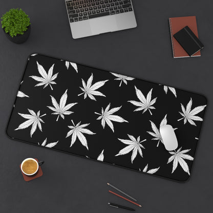 Cannabis Gaming Desk Mat Black White Office Desk Accessory Marijuana Mouse Pad Pot Leaves Desk Pad Weed Large Mousepad XL Unique Gift Men