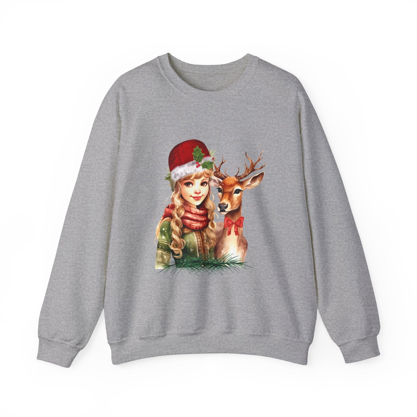 Vintage Reindeer Christmas Sweatshirt Retro Christmas Sweater Vintage Graphic Tee Vintage 1950s Girl and Reindeer Sweater Rudolph Crewneck