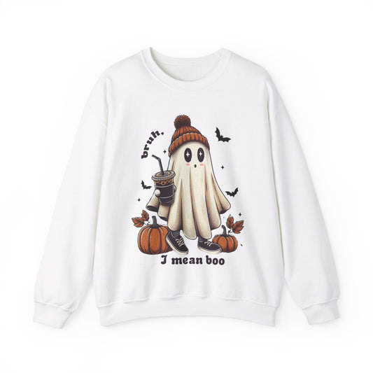 Bruh I Mean Boo Sweatshirt Cute Ghost Sweater Retro Halloween Pullover Sweatshirt Funny Halloween Sweater Boujee Ghost Crewneck Boujee Gift