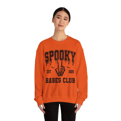 Spooky Babes Club Halloween Sweatshirt Est 1629 Cute Halloween Crewneck Fall Sweater Cool Halloween Apparel Skeleton Hand Unique Women Gift