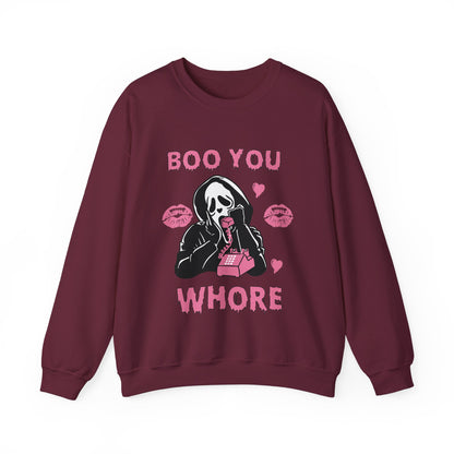 Boo You Whore Sweatshirt Funny Halloween Sweater Spooky Season Sweatshirt Horror Movie Halloween Outfit Ghostface Valentine Sweatshirt Gift