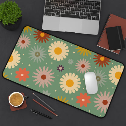 Retro Floral Desk Mat 60s 70s Groovy Hippie Flower Power Office Desk Accessories Vintage Mouse Pad Funky Boho Chic Desk Pad Gift Idea Ladies