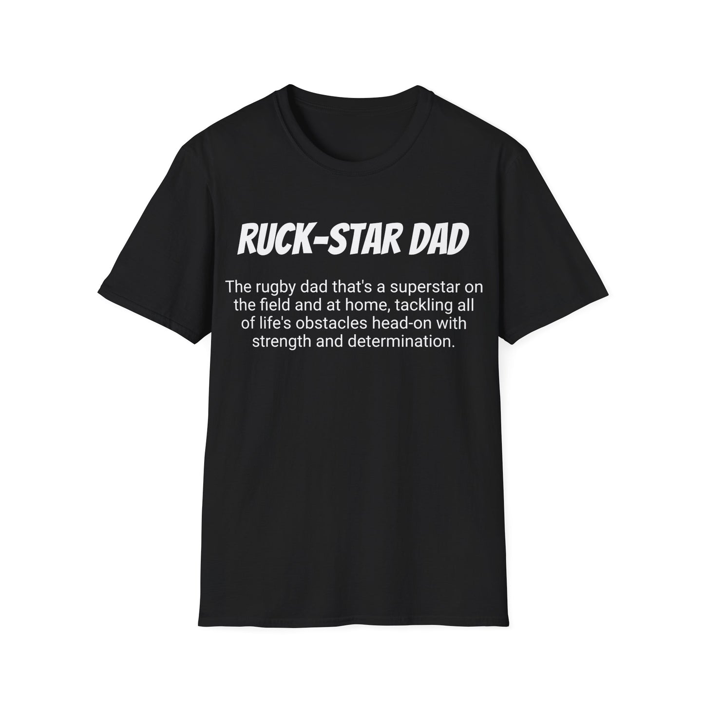 Funny Rugby Dad's Mens Softstyle T-shirt, "Ruck-star Dad", Father's Day Gift, Humorous Unique Novelty Apparel Tee Present