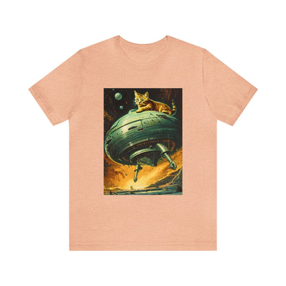 Funny Spaceship Cat UFO Shirts Cat Lover Tee Weird Cool Gift Retro Vintage Graphic UAP tshirt Galaxy Cat Unisex T-Shirt Unique Flying Saucer