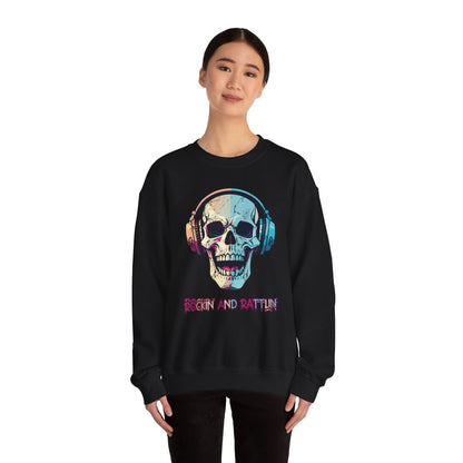 Retro Halloween Sweatshirt Groovy Skull Headphones Crewneck Vintage Fall Sweater 1970s Halloween Apparel Funny Unique Novelty Unisex Gift