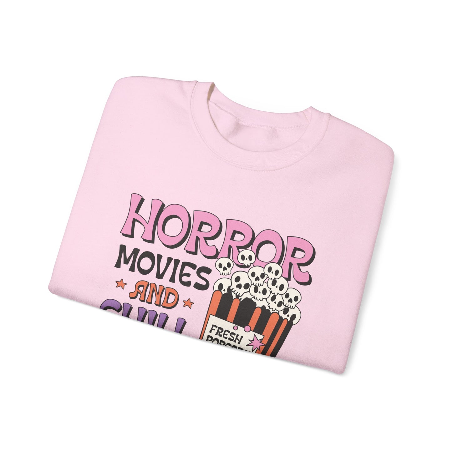 Horror Movies and Chill Sweatshirt Whimsigoth Halloween Sweater Horror Lover Sweatshirt Spooky Popcorn Cute Halloween Scary Movie Fan Gift