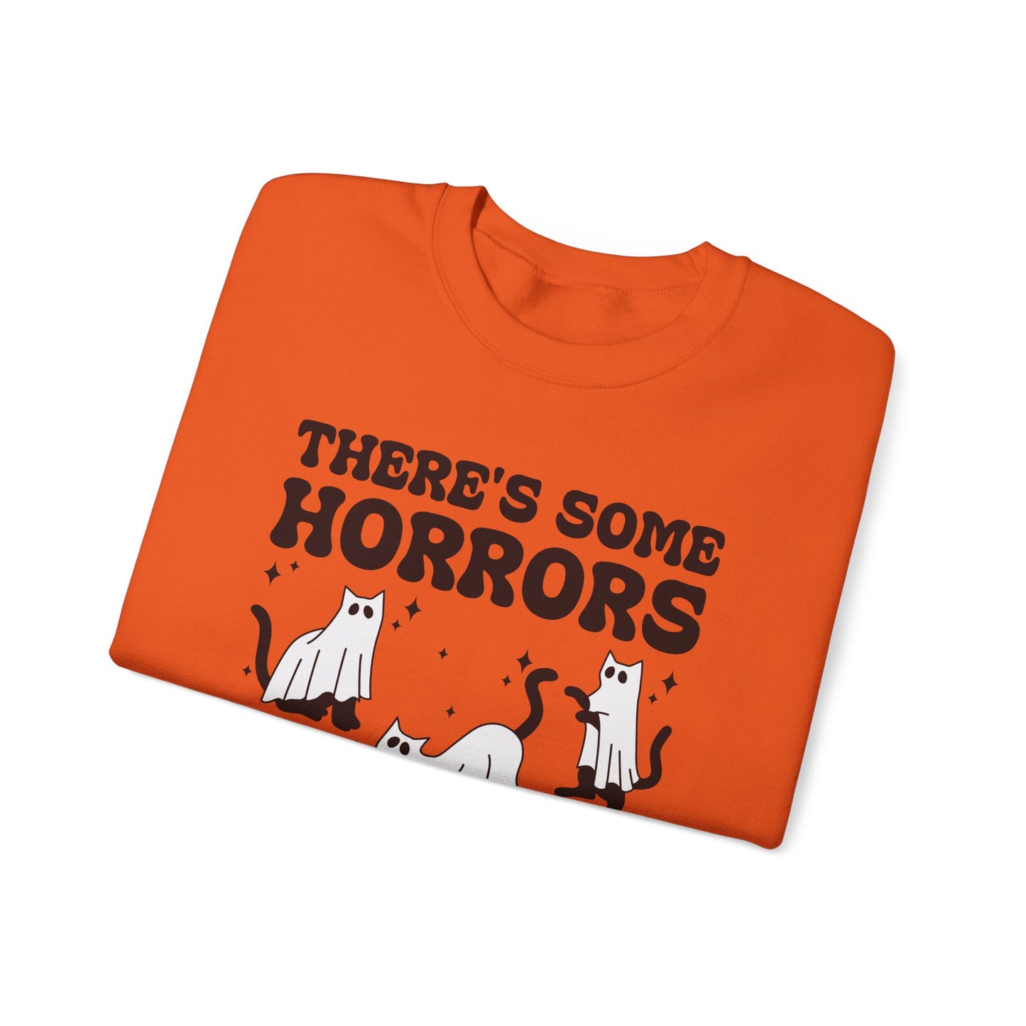 There's Some Horrors In This House Sweatshirt Funny Halloween Sweater Ghost Cat Sweater Retro Halloween Sweater Spooky Season Cat Lover Gift