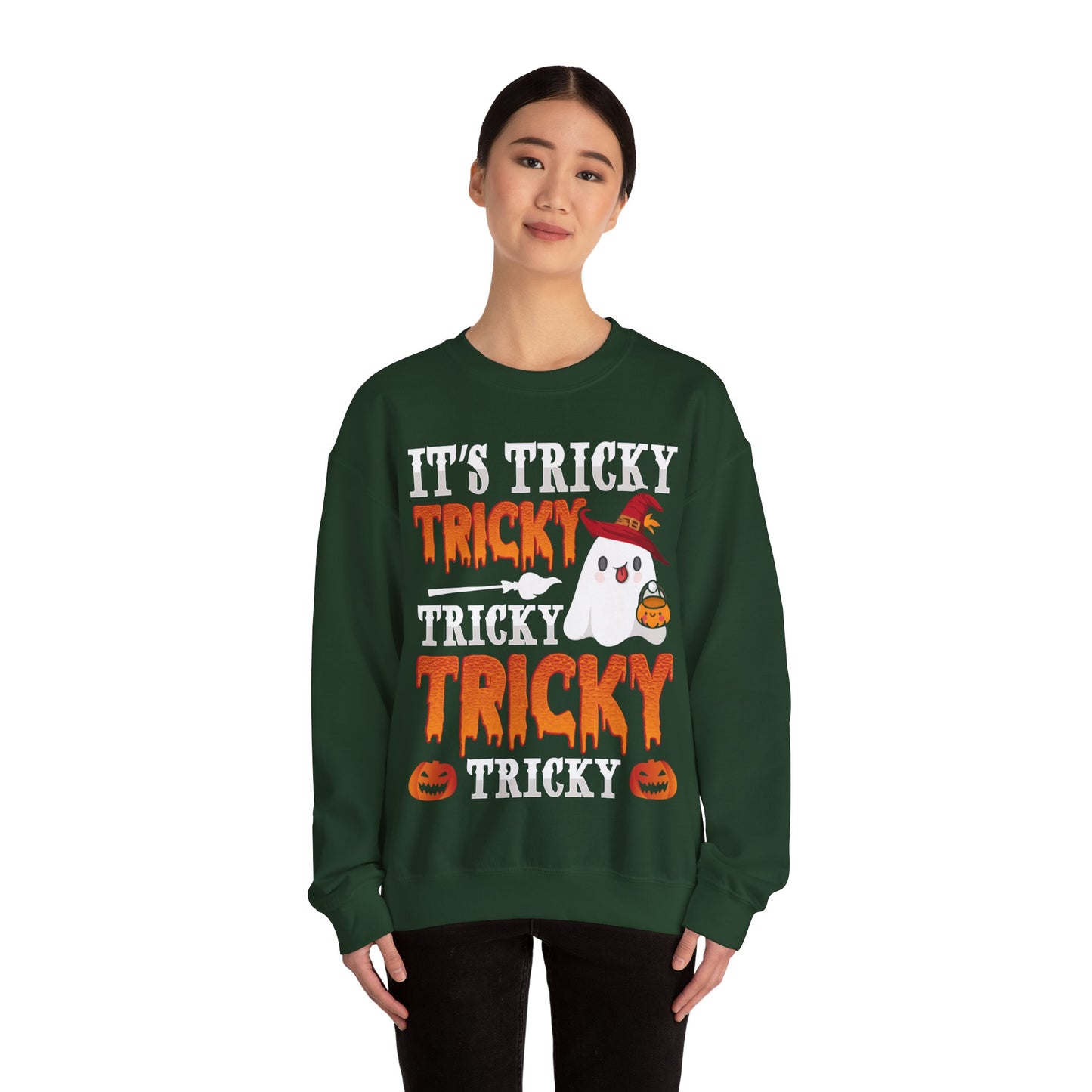 It's Tricky Sweatshirt Trick or Treat Sweater Funny Halloween Sweat Cute Halloween Ghost Crewneck Spooky Season Outfit Tricky Funny Ghost