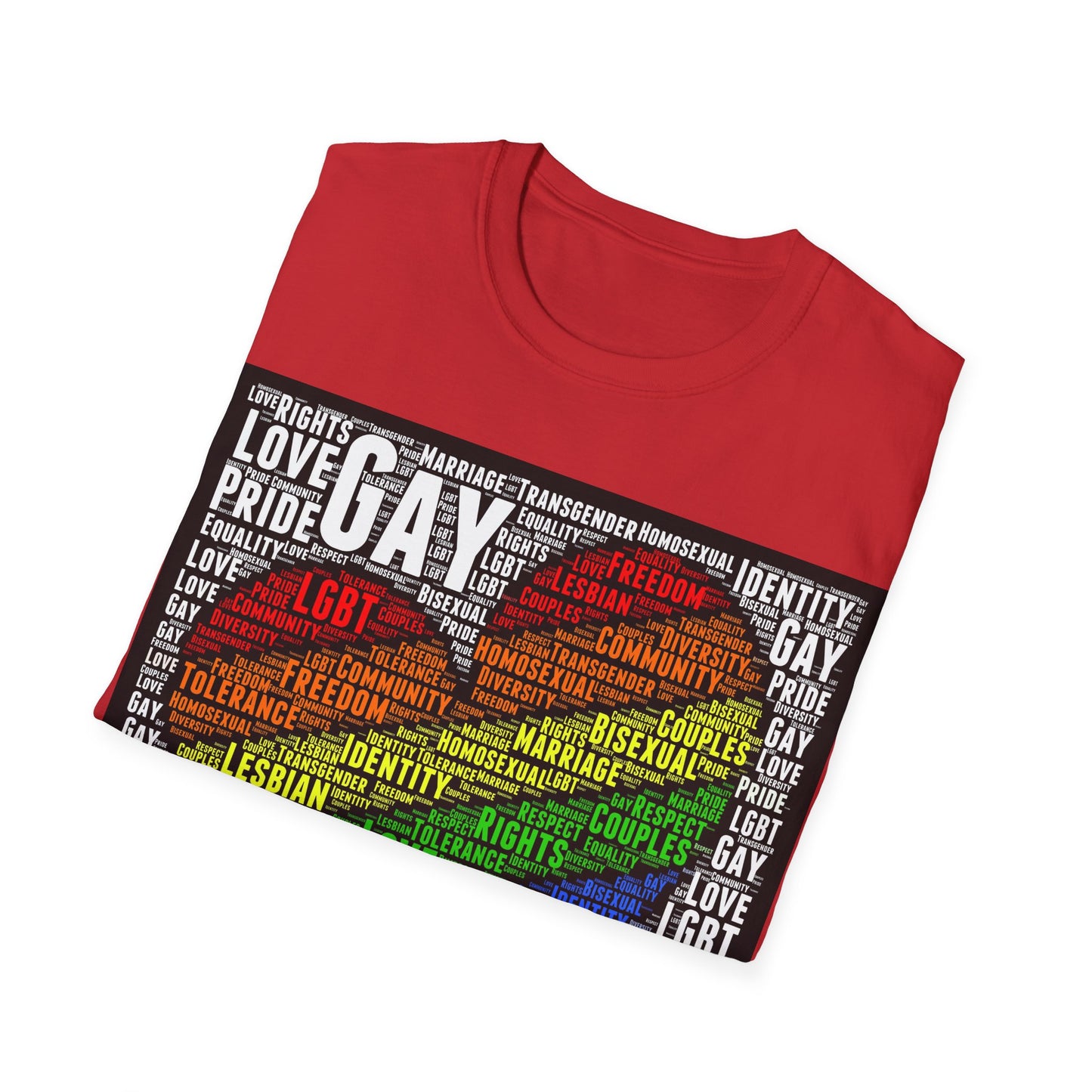 Unisex LGBTQ Lesbian Gay Pride Word Cloud T-Shirt, Proud Love Support Gift, Rainbow Heart Apparel, Unique Pride Month t shirt